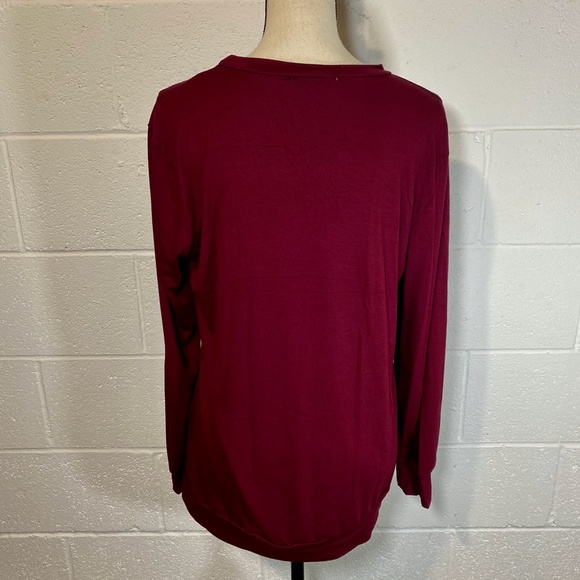 Perfect Peach Burgundy Wine Christmas Reindeer Gold Sequins Long Sleeve Shirt - Picture 5 of 9